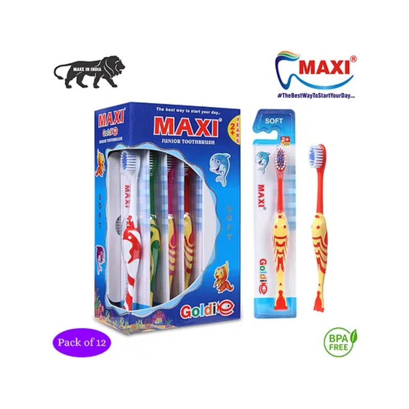 Maxi Goldie Junior Toothbrush Pack of 12 – Multicolour