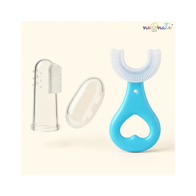 Neonate Care Soft Silicone Finger Toothbrush with U Shape Soft Bristles Brush for Kids Pack Of 2 – Blue