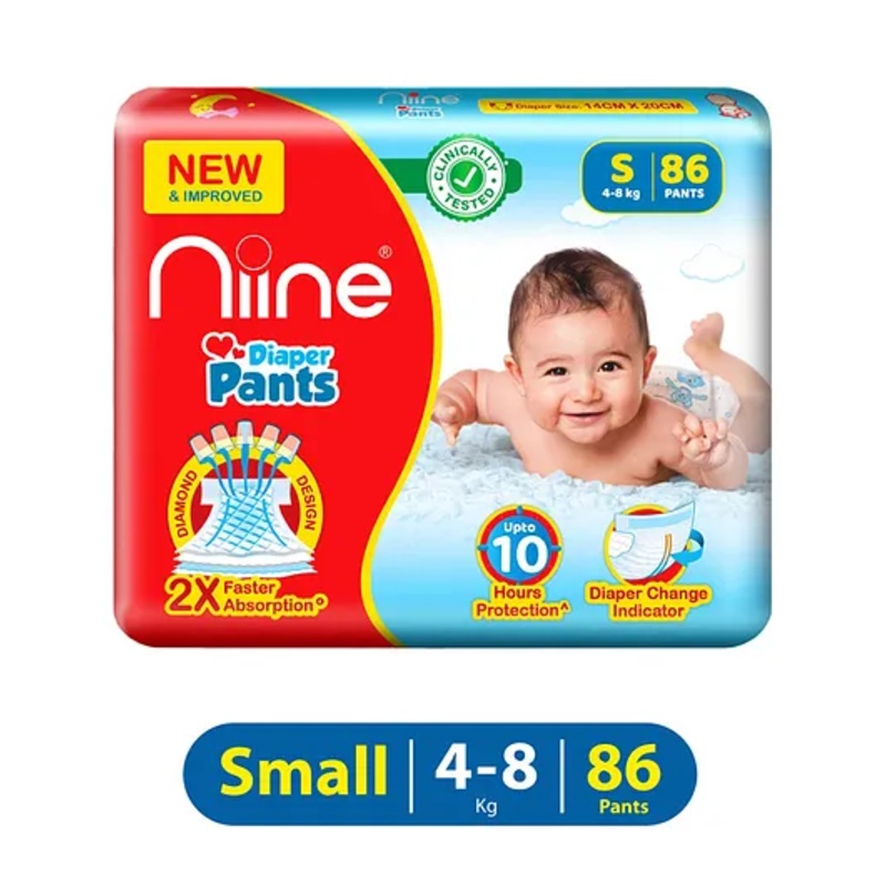Niine Baby Diaper Pants Small Size  for Overnight Protection with Rash Control – 86 Pants
