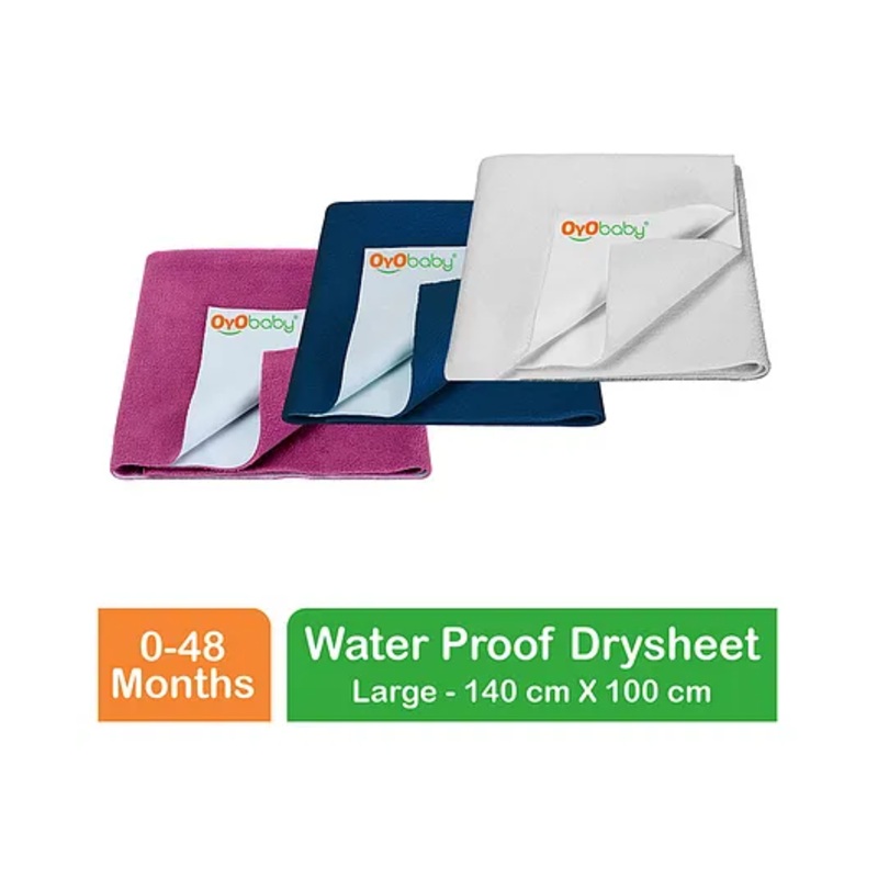 OYO BABY Anti-Piling Fleece Extra Absorbent Instant Dry Sheet, Baby Bed Protector, Waterproof Sheet, Large (140cm x 100cm), Pack of 3 – Dark Sea Blue + Ivory + Rani Pink