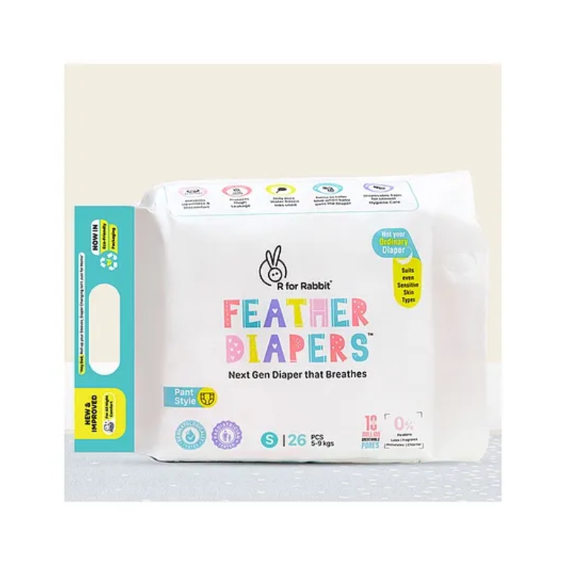 R for Rabbit Small S Size Premium Feather Diaper for Baby 5 to 9 kgs (26 Pack Offer)