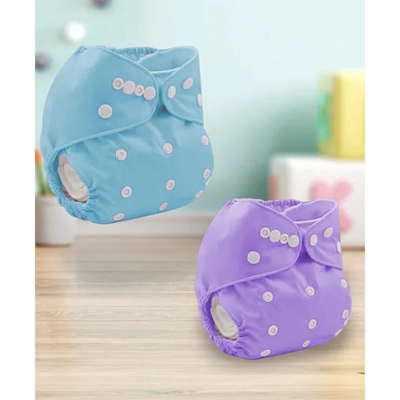 Sparkle Joy Free Size Reusable Cloth Diaper Without Insert Pack Of 2 – Purple & Skyblue