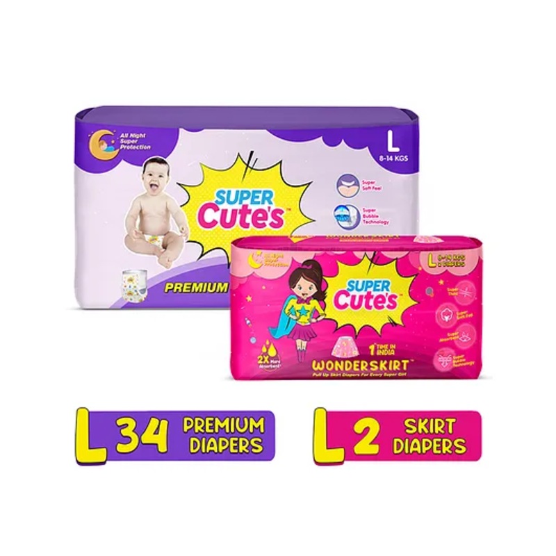 Super Cute’s Premium Wonder Pullups Diaper Large and Wonder Skirt Diaper Large – 36 Pieces
