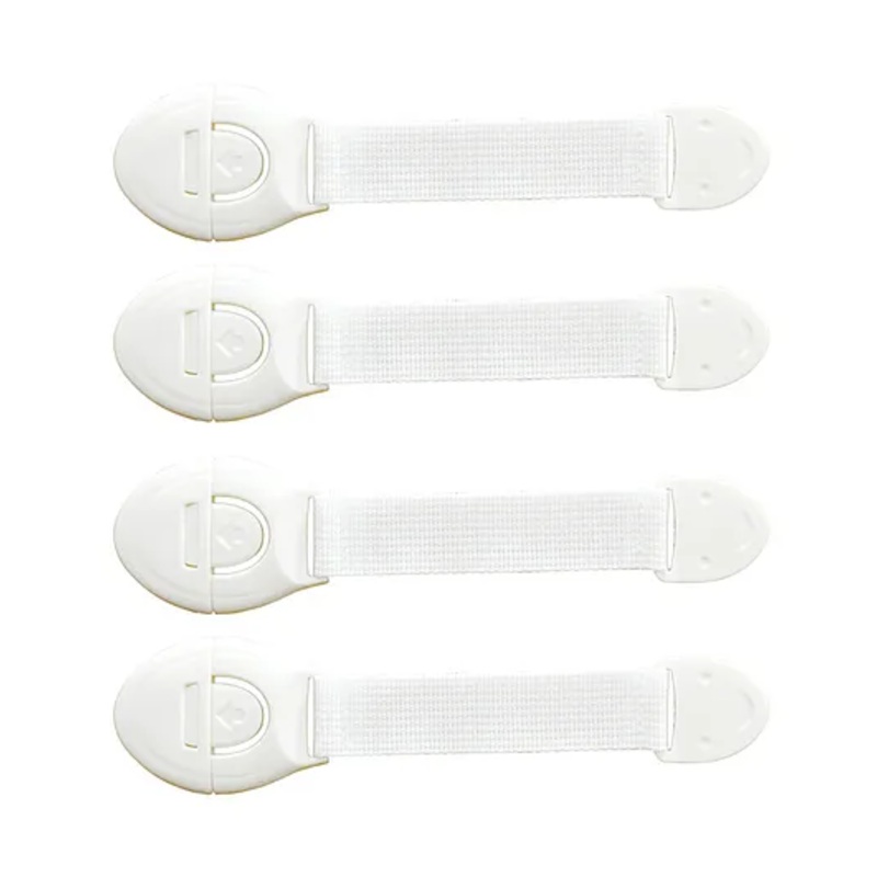 THE LITTLE LOOKERS Safety  Strap for Doors, Cabinets, Fridge, Drawers, Dustbin (White, Pack of 4)