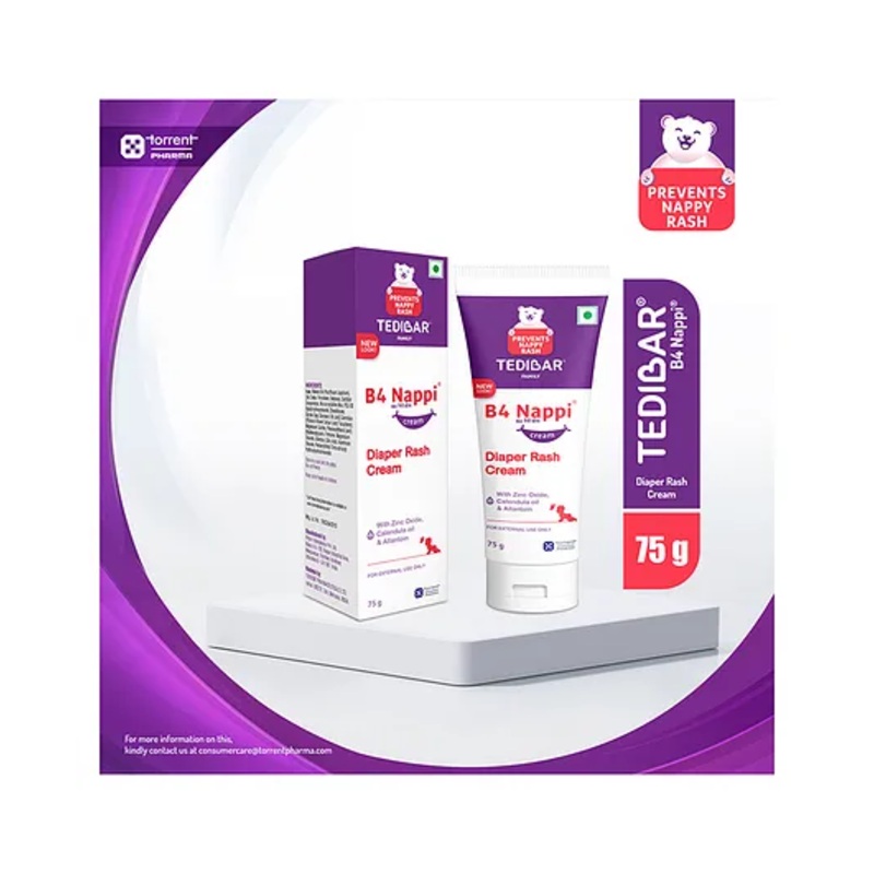 Torrent Pharma Tedibar B4 Nappi cream for babies 75g  Diaper Rash Prevention Cream  Nappi cream for your newborns  Rash treatment cream for baby – By Torrent Pharma