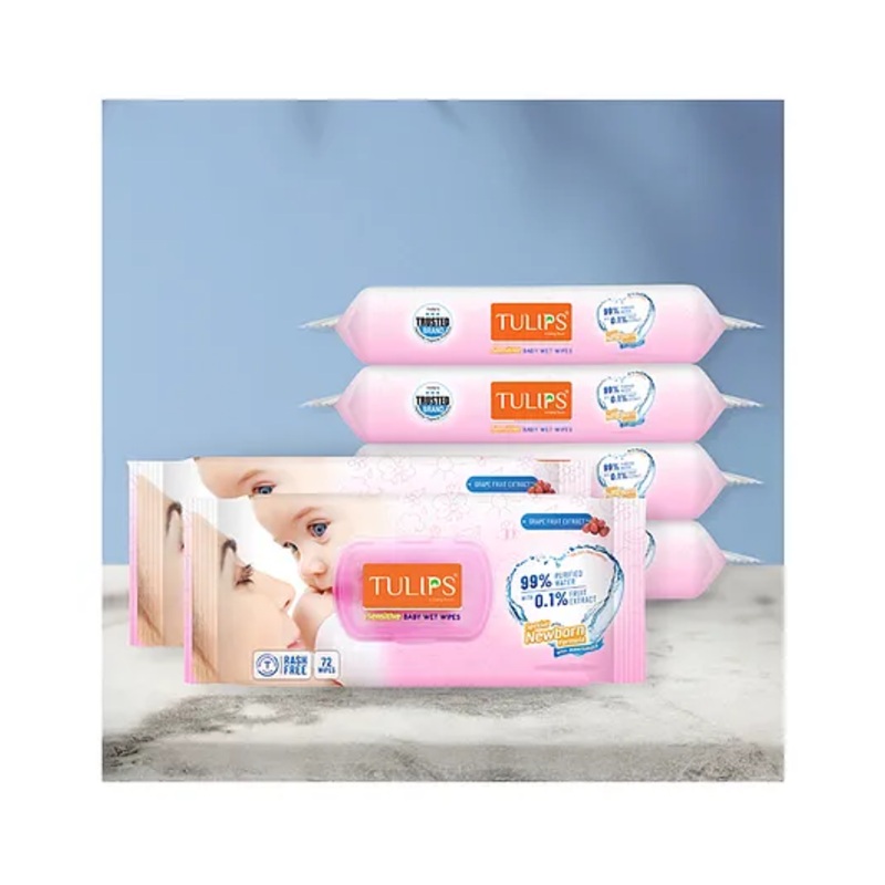 Tulips Sensitive Baby Wet Wipes With Lid Pack of 6 – 72 Pieces each