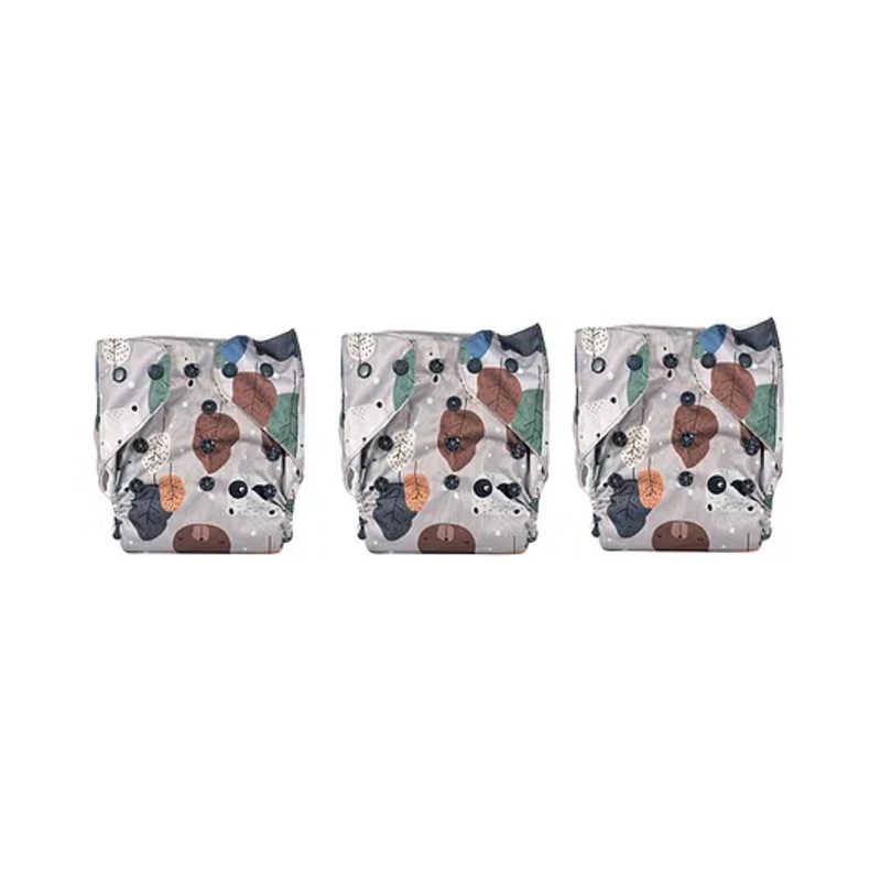 Adore Baby Unisize Adjustable Cloth Diaper with 5 Layer Charcoal Insert Bear Print Pack of 3  – Grey Brown