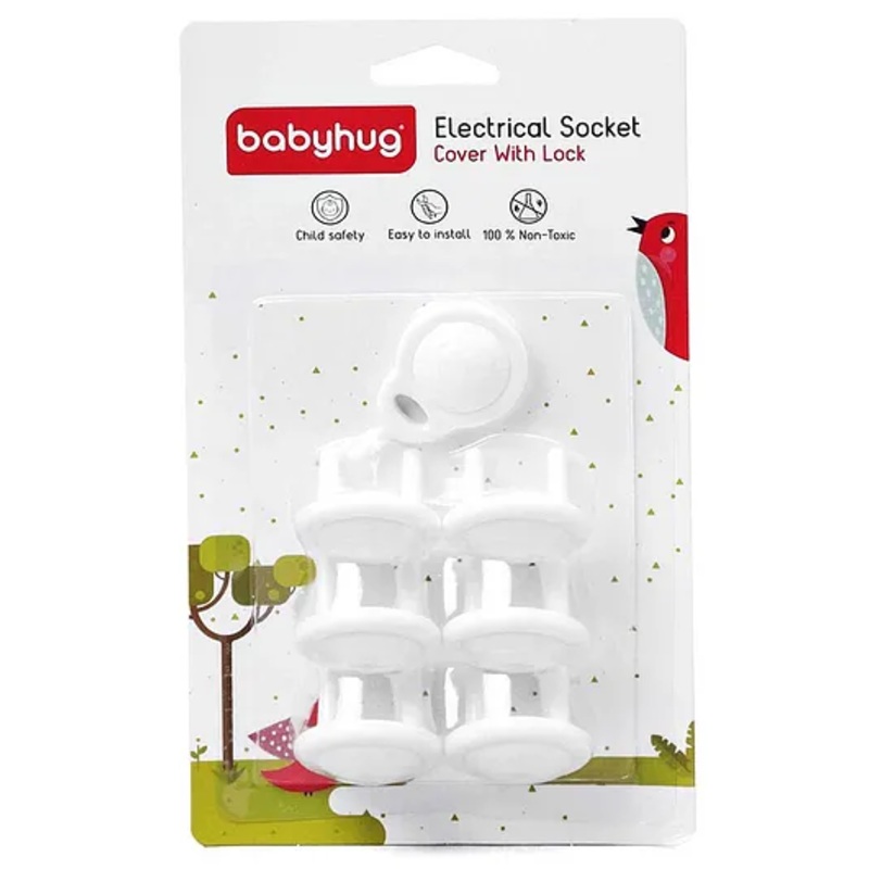 Babyhug 2 Pin Plug Protector Set Of 6 With Locking Key – White