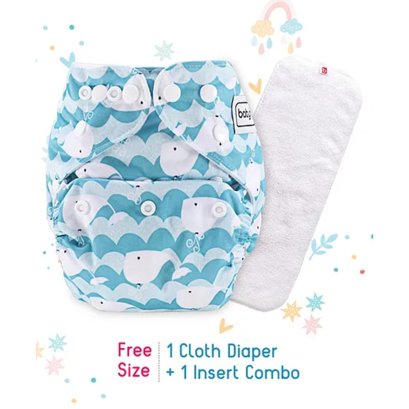 Babyhug Free Size Reusable Cloth Nappies With Insert Whale Print – Blue