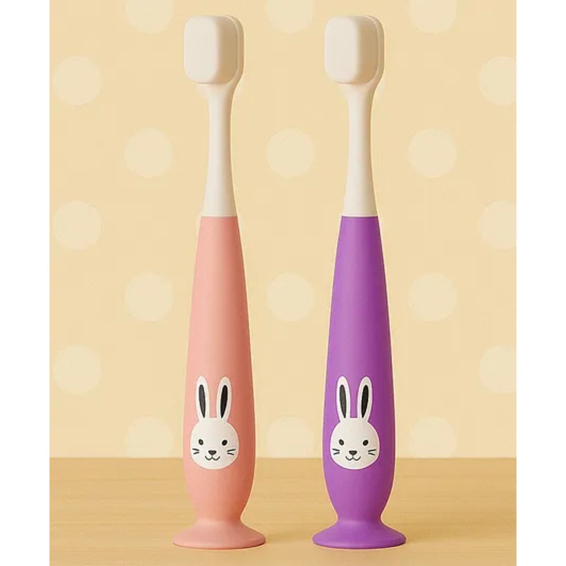 Badal Kidz Kids Bunny Toothbrush with Soft Silicone Head, Stand – Up Base – Pink & Purple (Pack Of 2)