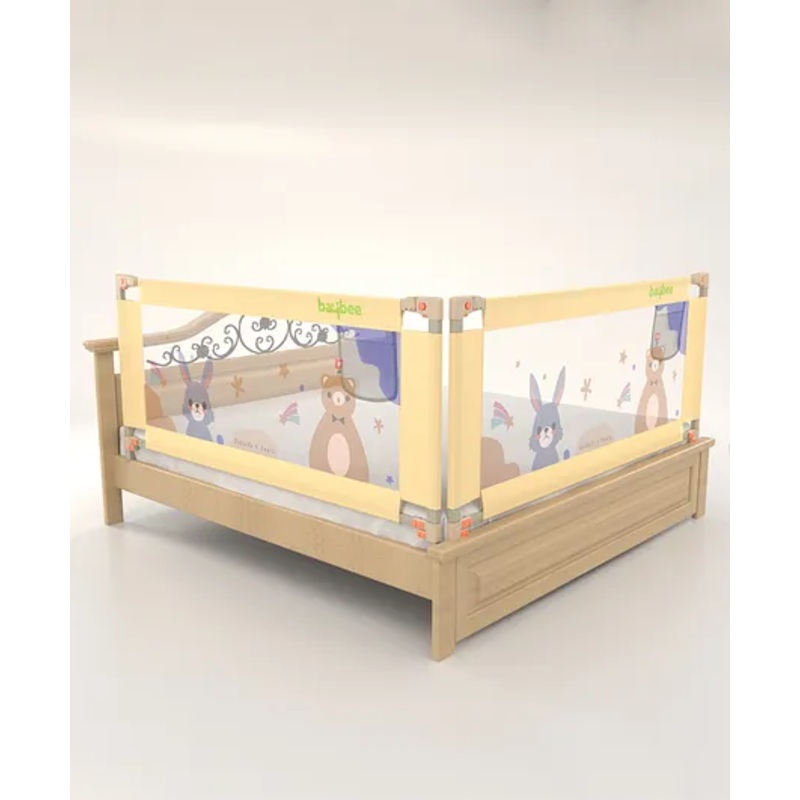 BAYBEE Baby Bed Rail Guard for Baby Toddlers Safety, Portable Kids Bed Rail Safeguard Fence with Adjustable Height | Foldable Single Side Bed Protector for Newborn Baby (Pack of 2, Beige, 200x80cm)