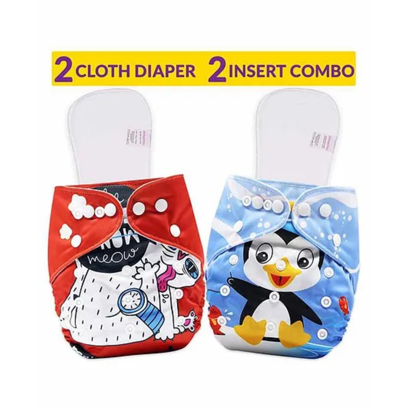 Bembika Reusable Cloth Diapers With Inserts Multi Print Pack of 2 – Red Blue