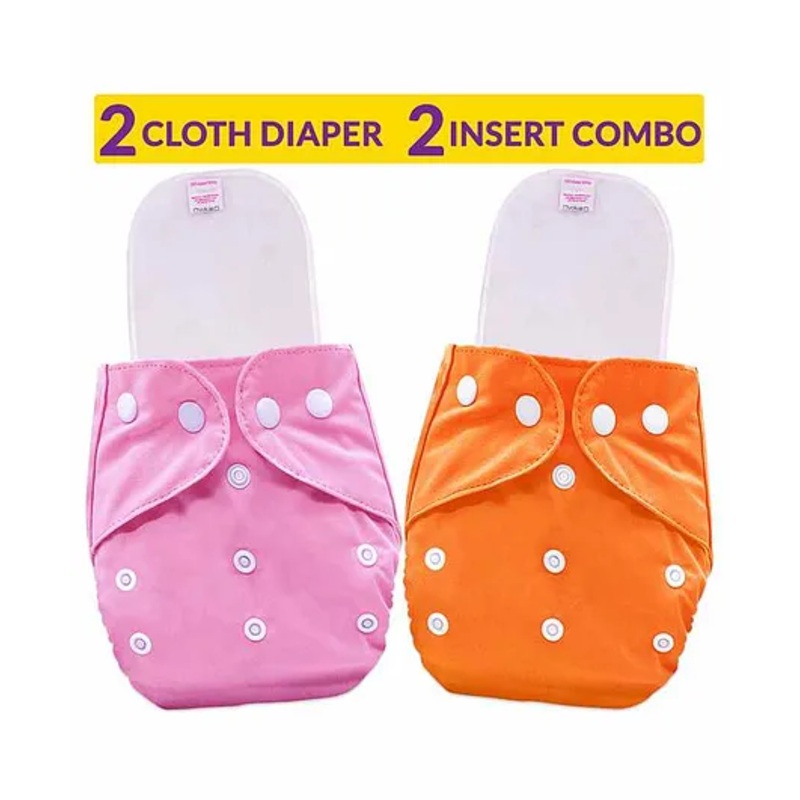 Bembika Reusable Solid Pocket Cloth Diapers With Inserts Pack of 2 – Pink Orange