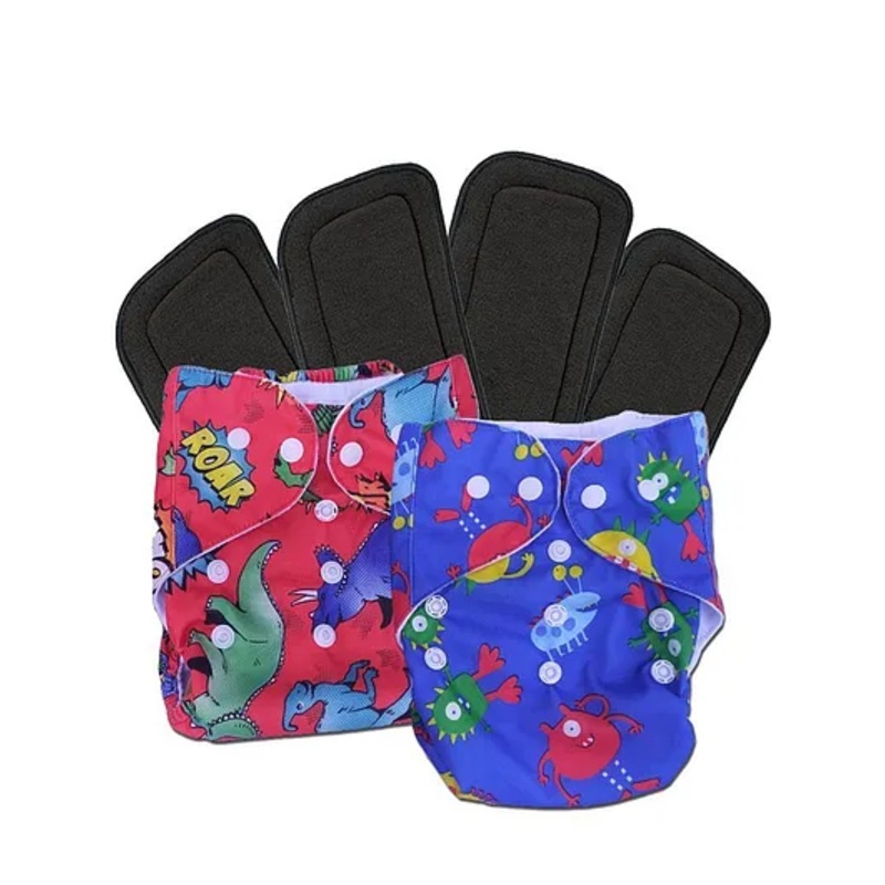 DearJoy Baby  Adjustable Cloth 2 Diapers with 4 Inserts – Blue and Red