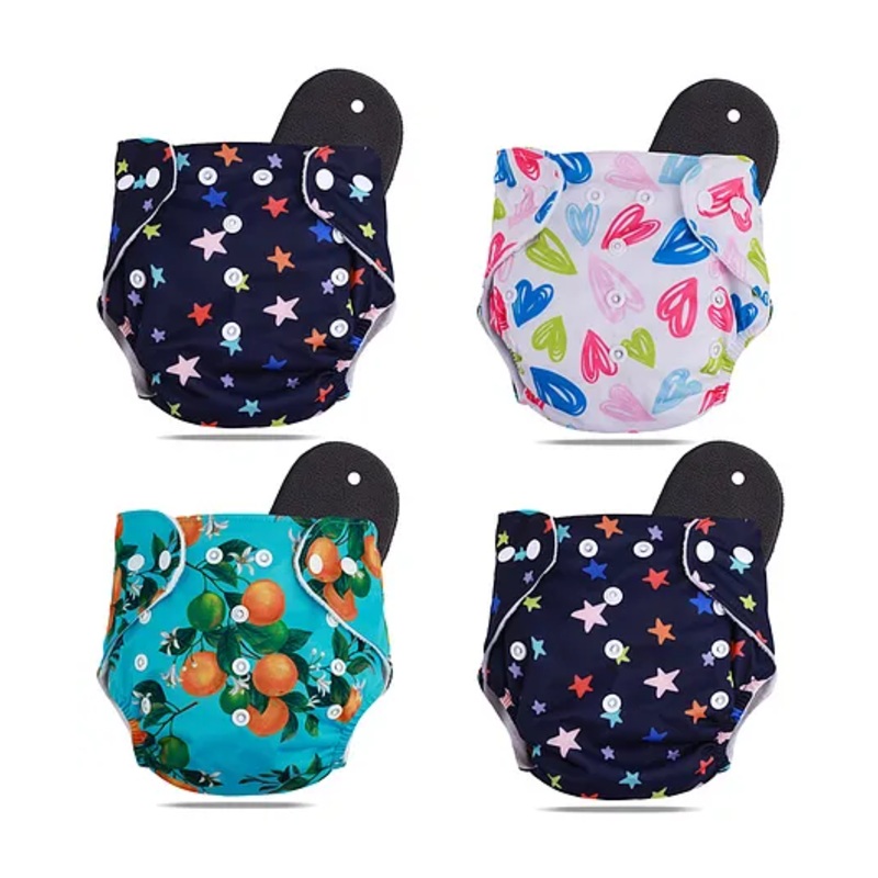 Devico Leakage Proof Reusable Cloth Diaper With 5 Layer High absorbent Pad Pack of 4- Black