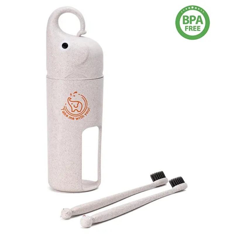 Elephant Design Set Of 2 Toothbrush With Holder – Cream