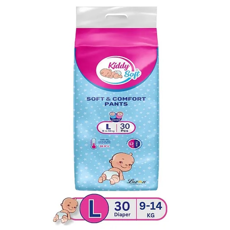 KiddySoft Baby Diaper Pants | Super Absorbent with Criss Cross Layer | Up to 12 Hours Protection | Softest Top Sheet | Comfortable Fit | Large (9-14 KG) | Pack of 1 (30 Diapers )