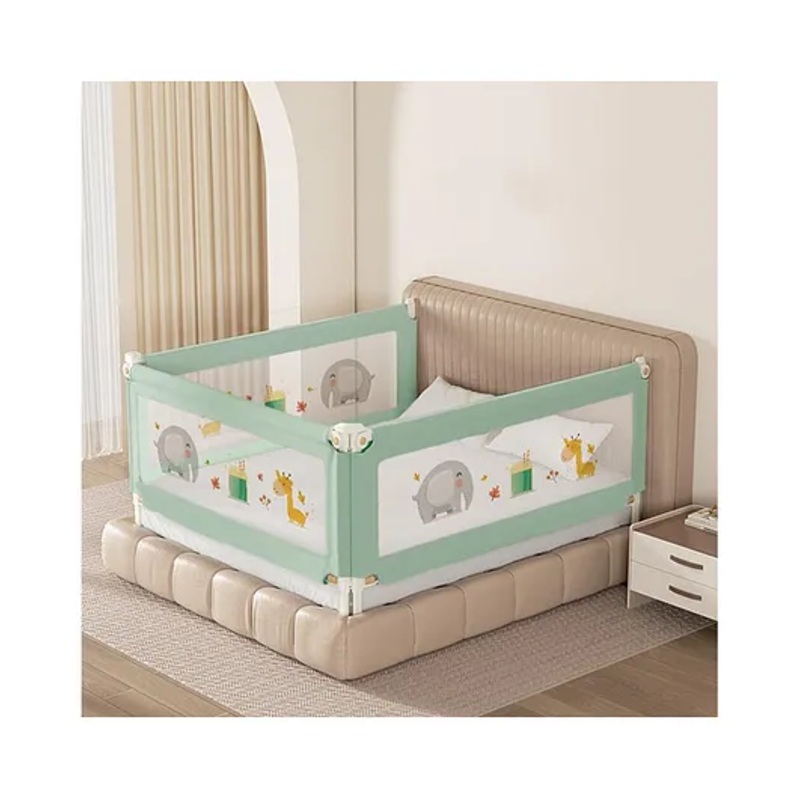 Kids Station Foldable Bed Rail Guard  3 Side, Green (200 x 180 cm)  Adjustable Height Baby Safety Barrier for King Size Bed (6.6ft x 6ft, Basic)