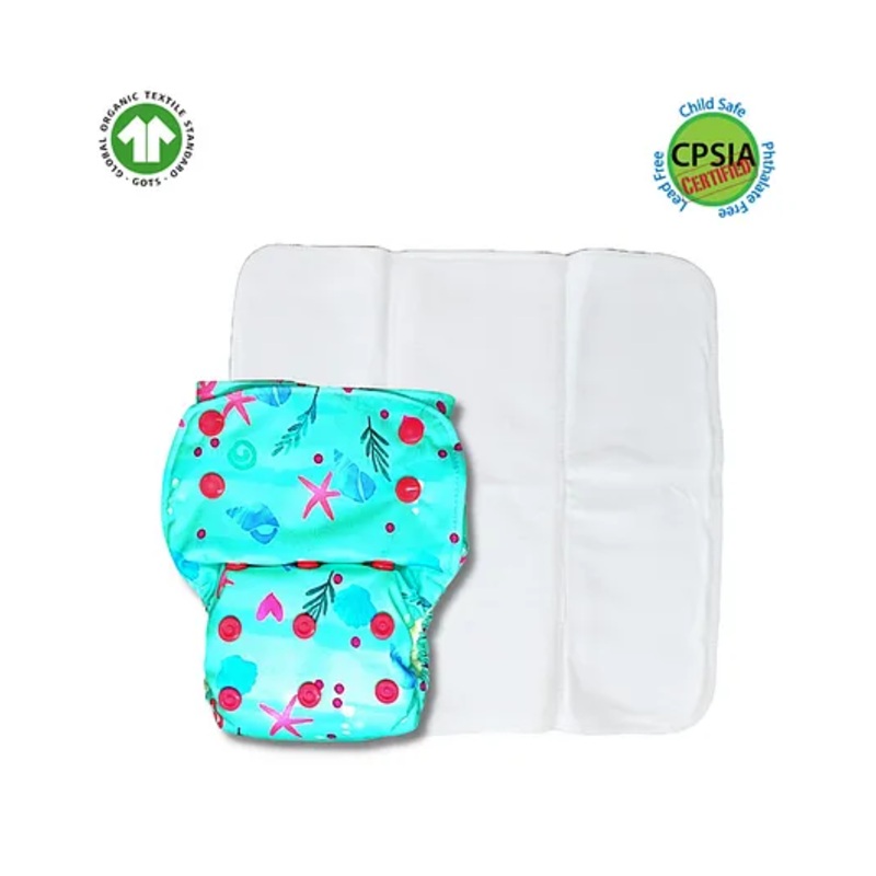 Kindermum Sea Shore Lite Cloth Diaper With Quick Dry Organic Cotton Insert – Multicolour