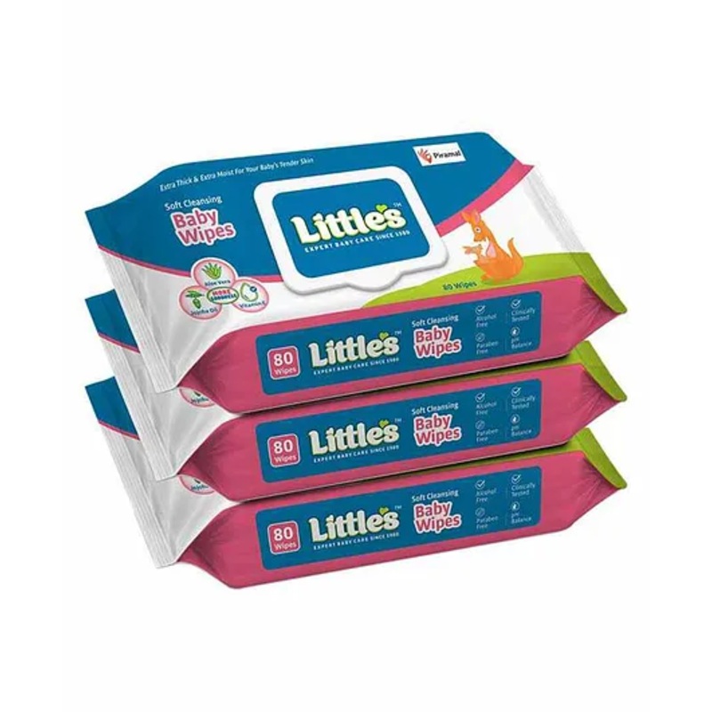 Little’s Soft Cleansing Baby Wipes with Lid Pack of 3 – 80 Pieces Each