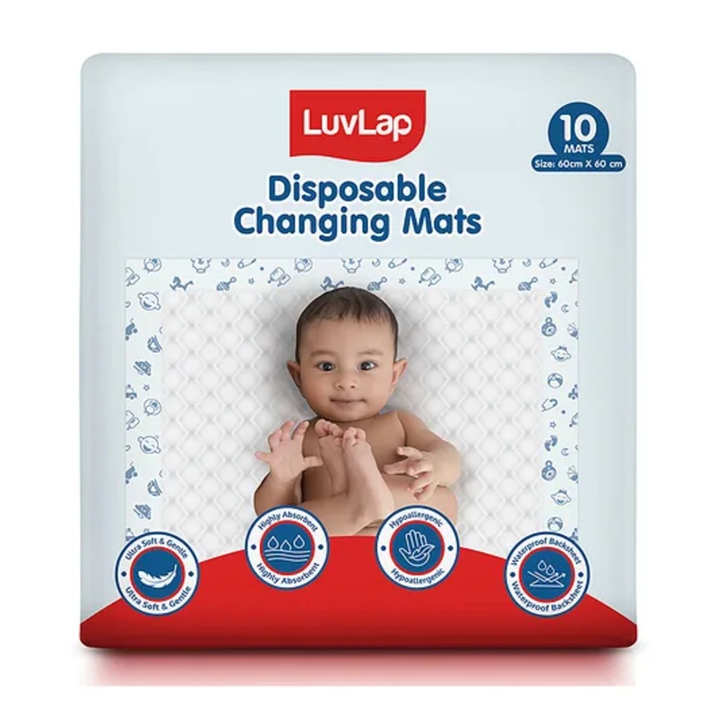 LuvLap Disposable Baby Underpad & Changing Mats, 10 Count, 60×60 cm Waterproof, Breathable, Non-Slip Backsheet, Hypoallergenic Baby Bed Protector Pads