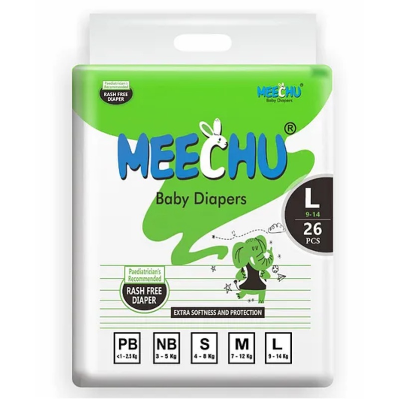 Meechu Large baby diaper –  Cottony Soft Absorb Technology Baby Diapers – 26 Pieces