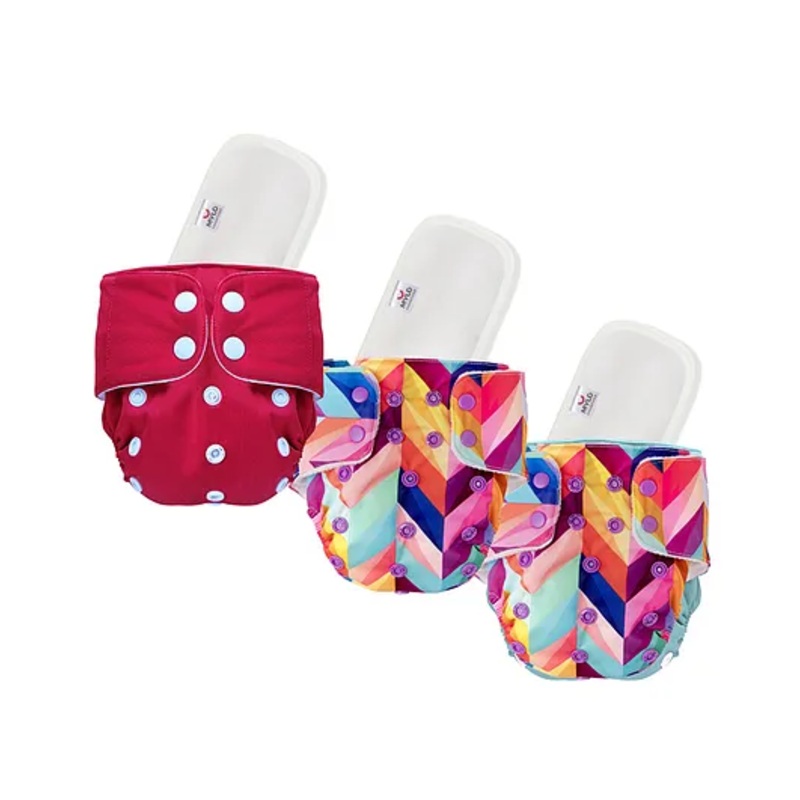Mylo Baby Freesize Adjustable Cloth Diapers with 3 Free Insert Oeko Tex Certified Pack of 3 – Red  Rainbow Multicolour