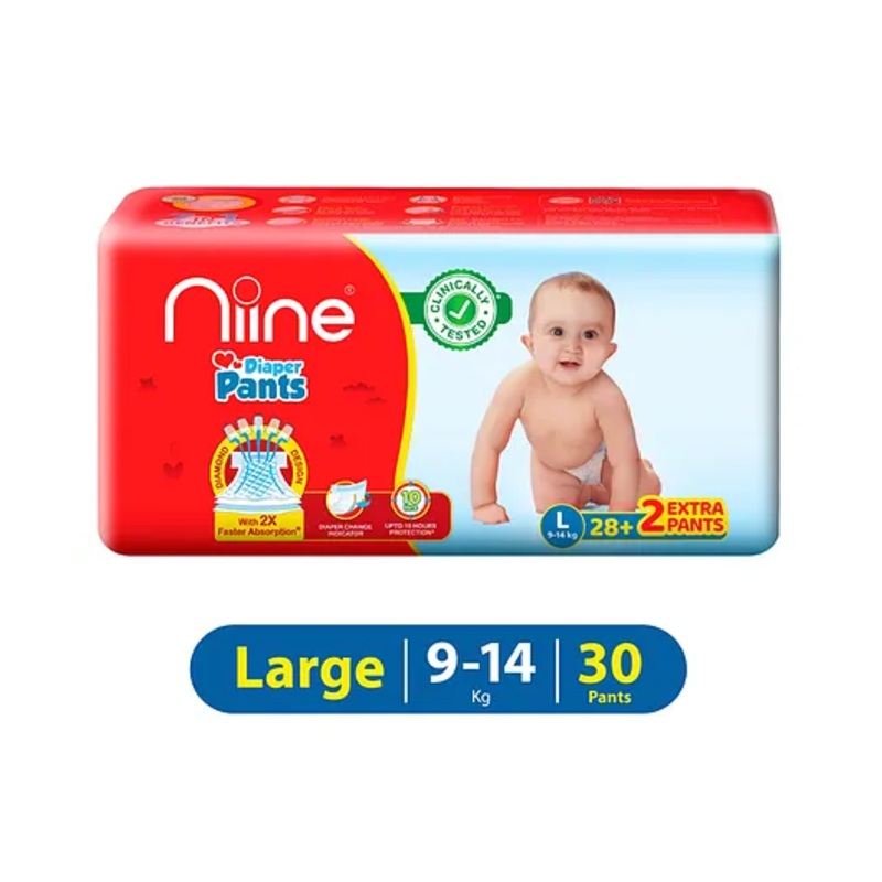 Niine Baby Diaper Pants Large Size  for Overnight Protection with Rash Control – 30 Pants