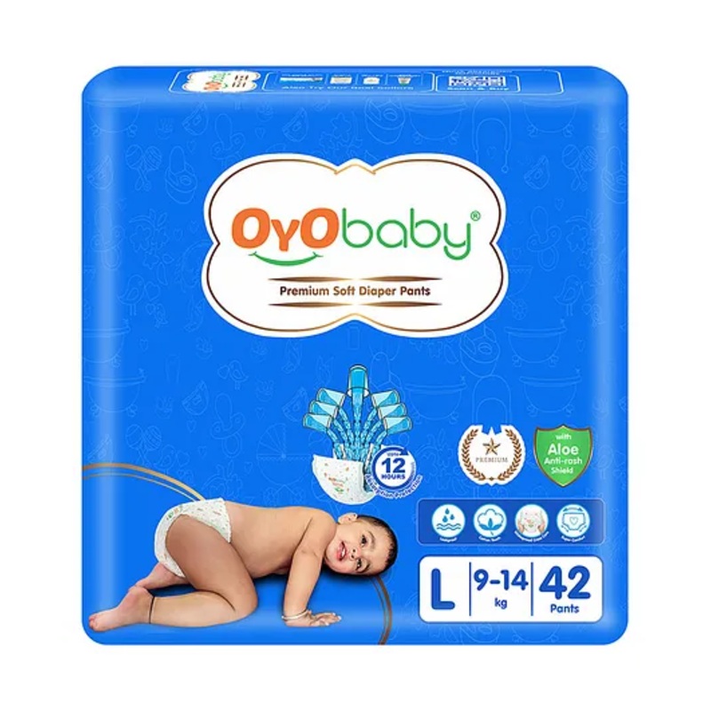 OYO Baby Premium Diaper Pants L Size Large With Aloe Vera Lotion For Rash Protection Pack Of 42 Count With Upto 12Hr Protection For Babies Of 9 To 14Kg