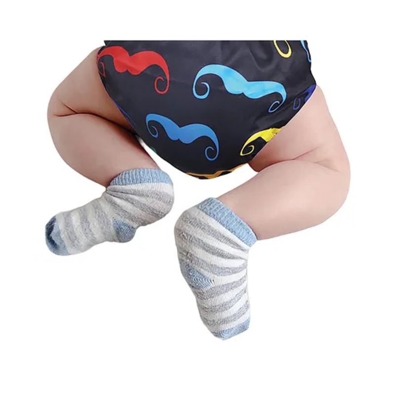 POLKA TOTS Reusable & Washable Cloth Diaper for 2 Months – 3 Years Freesize Adjustable Snap Buttons with 5 Layers Bamboo Charcoal Insert – Moustache