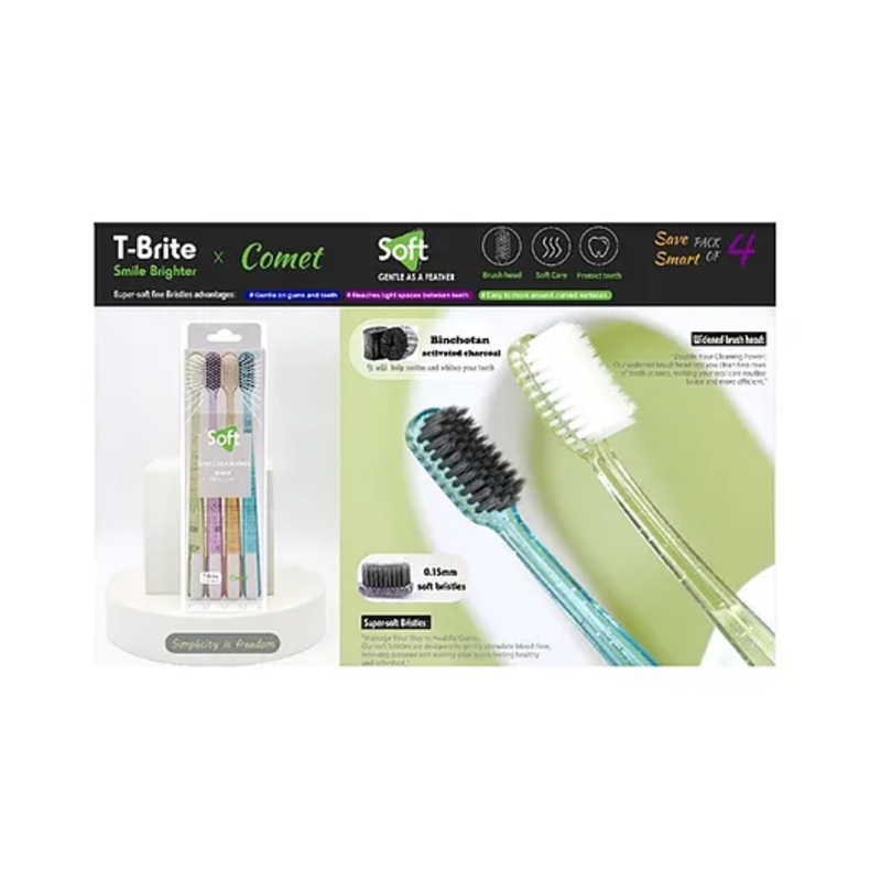 Sanjary Manual Toothbrush super soft fine bristles easy to move around curved For kids pack of 4 color design may vary