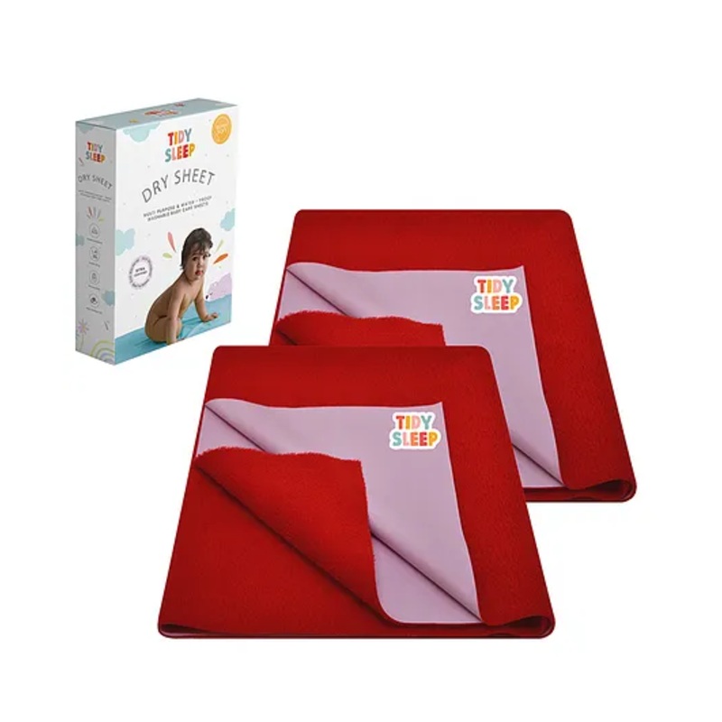 TIDY SLEEP Waterproof Baby Bed Protector Dry Sheet For New Born Babies- Cherry Red Pack of 2 (Large)