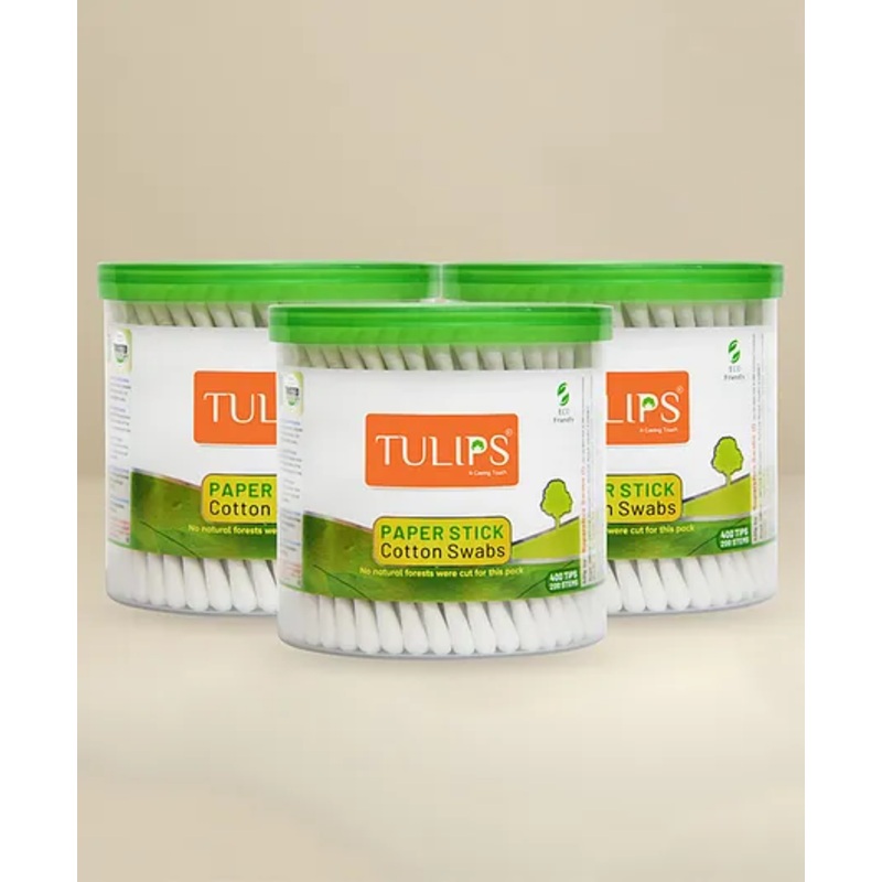 Tulips Biodegradable Cotton Buds Swabs Pack of 3 – 200 Pieces Each