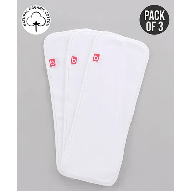 Babyhug Reusable SmartDry Organic Cotton Nappies Insert Pack of 3 – White