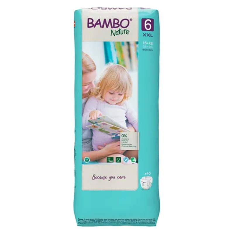 Bambo Nature Tape Diapers with Wetness Indicator XX Large Size – 40 Pieces