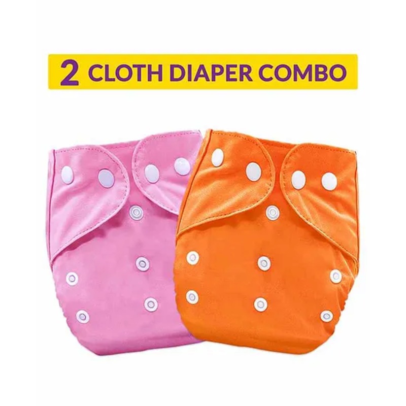 Bembika Washable & Reusable Solid Pocket Cloth Diapers Without Insert Pack of 2 – Orange Pink