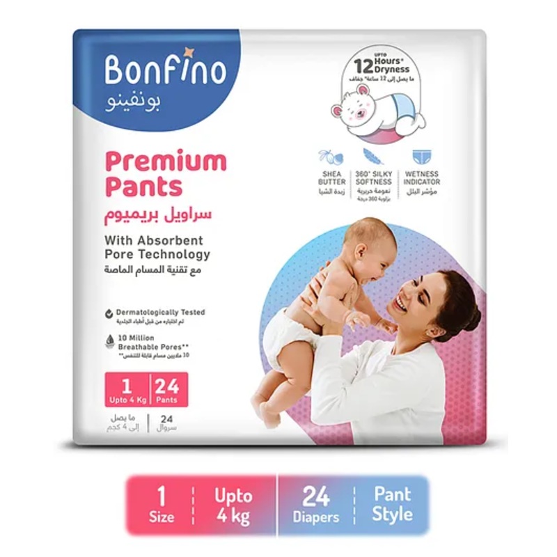 Bonfino Premium Pants With Absorbent Pore Technology New Born – 24 Pieces