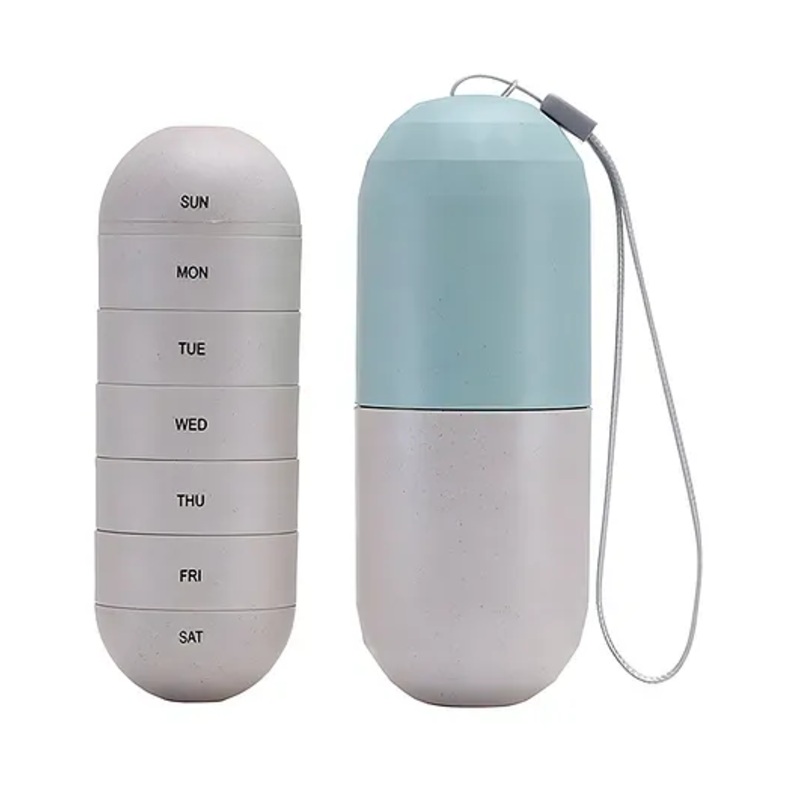 COZY VIBES Large Compartment Grain Fiber Moisture Proof Cute Weekly Pill Organizer, Laser Carving Markings, BPA Free Travel Hiking 7 Day Pill Box Case to Hold Pills,Vitamins,Fish Oil,Supplements – PACK OF 1 – COLOR MAY VARY