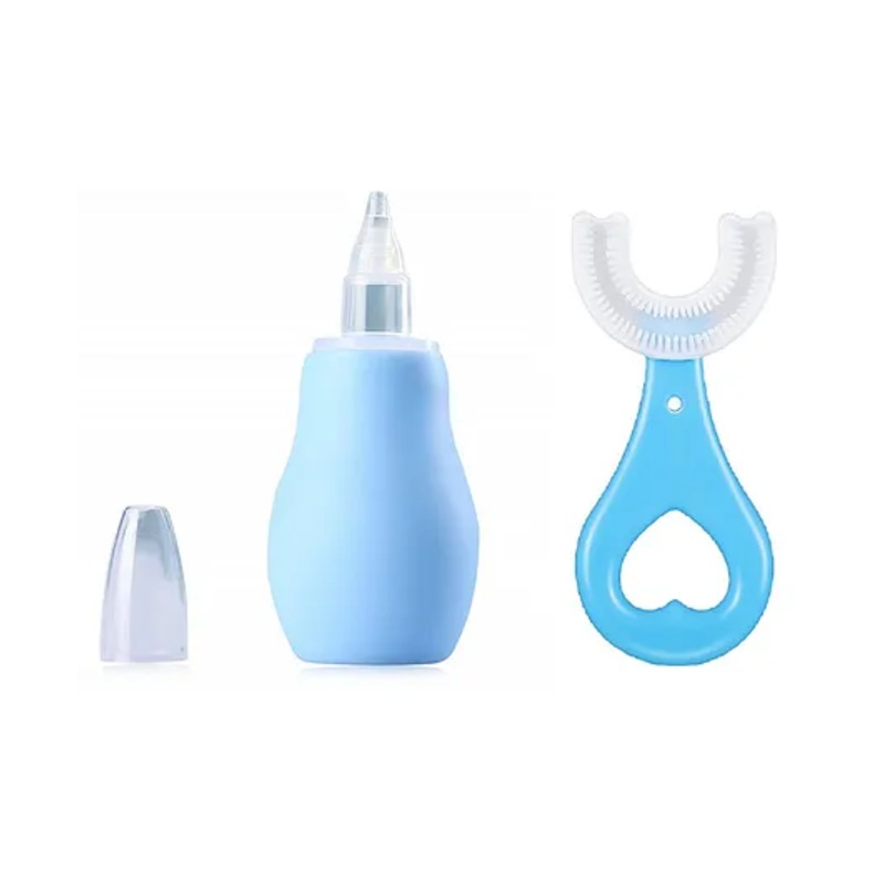 Enorme Baby Silicone Blue Nose Cleaner Nasal Aspirator with U-shaped Soft Silicone Mouth Cleaning Toothbrush For Kids