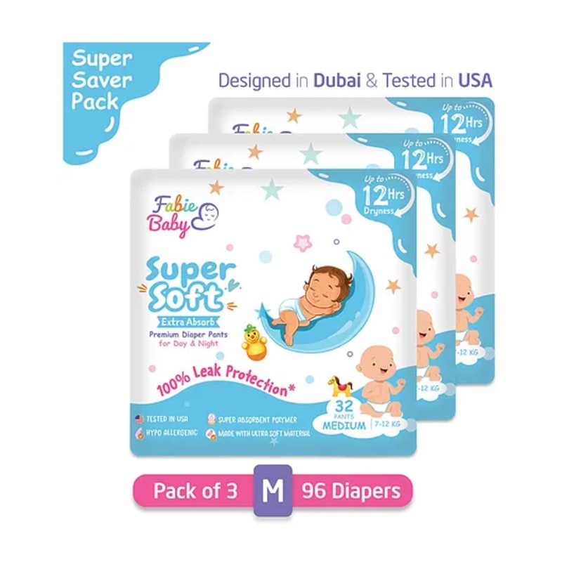 Fabie Baby Pant Style Diaper Pants Medium (32Pcs) – Pack of 3