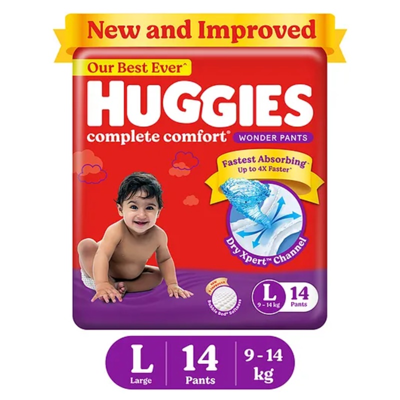 Huggies Complete Comfort Wonder Baby Diaper Pants Large (L) Size – 14 Pieces