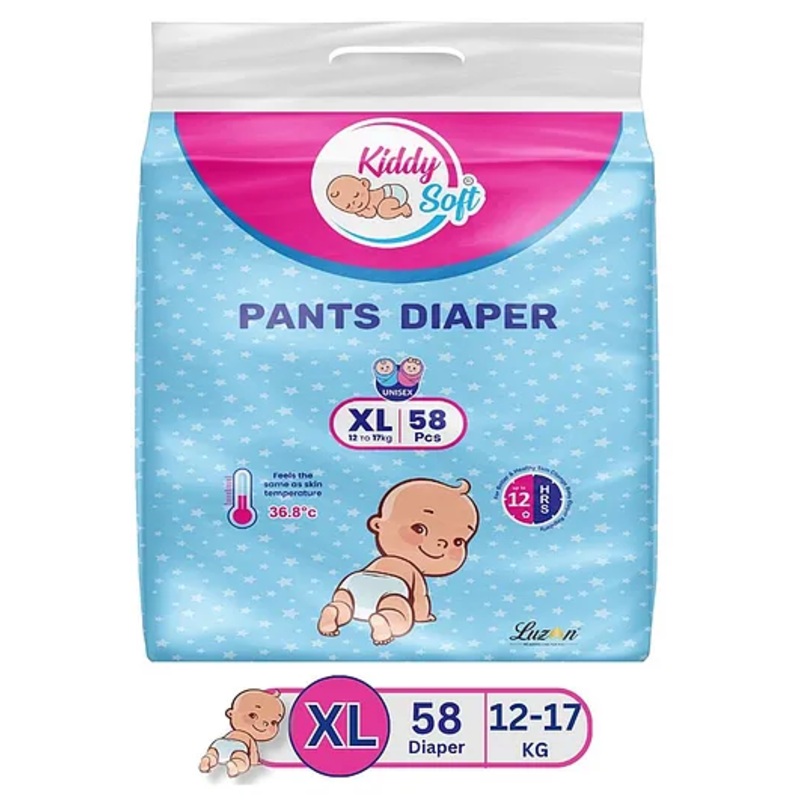 KiddySoft Baby Diaper Pants | Super Absorbent with Criss Cross Layer | Up to 12 Hours Protection | Softest Top Sheet | Comfortable Fit | Extra Large (12-17 KG) | Pack of 1 (58 Diapers )