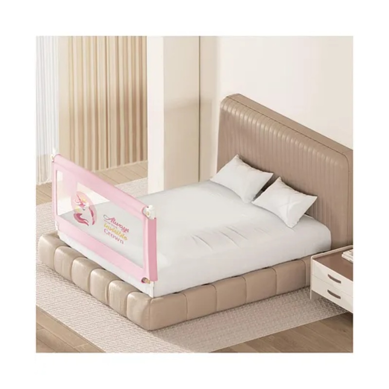 Kids Station Adjustable Bed Safety Rail  1 Side, Pink (150 x 80 cm)  Foldable Guard Rail with Storage Pocket for Toddlers, Innovative Patent Design for King Size Bed (5ft)