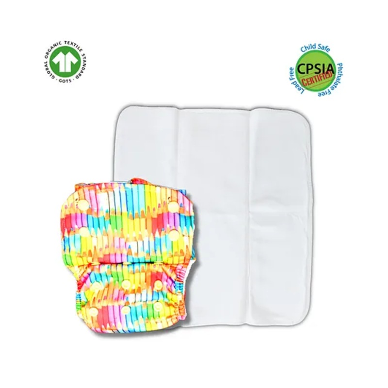 Kindermum Colourful Art Lite Cloth Diaper With Quick Dry Organic Cotton Insert- Multicolour
