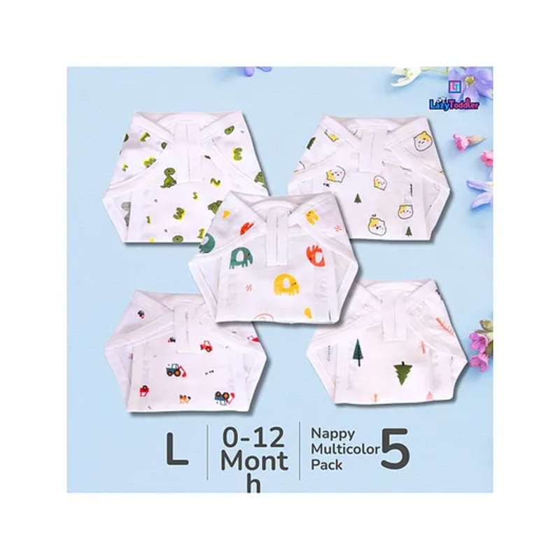 LazyToddler Muslin Nappy Set of 5  Large  (ALP)