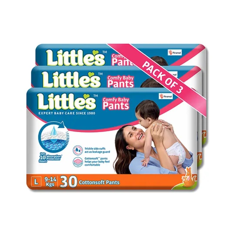 Little’s Cotton Soft Baby Diaper Pants with Leakage Guard Pack of 3 Size L – 90 Diapers