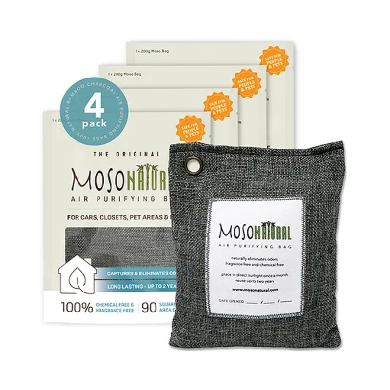 Moso Natural Odor Eliminator Chemical Free Unscented Premium Moso Bamboo Charcoal Air Purifying Bag 200g Pack of 4 – Charcoal