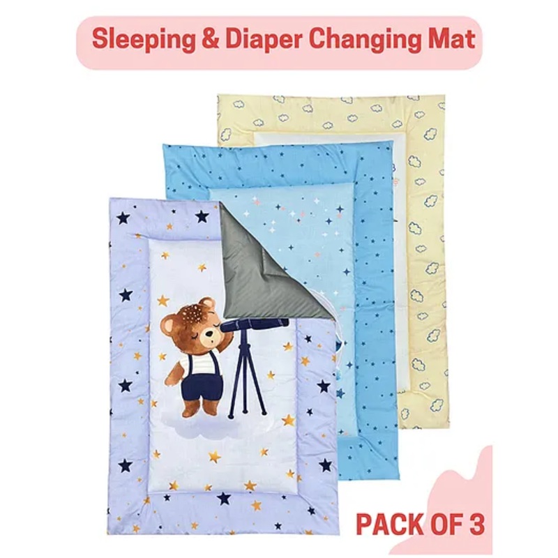 NEW COMERS Baby’s Cotton Bed Multi Purpose Cushioned Water proof Cradle Sleeping Mat -Pack of 3