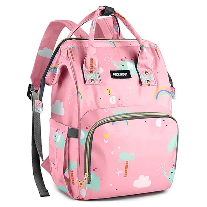 PACKNBUY Diaper Bag Backpack Elephant Print – Light Pink