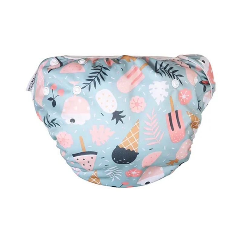 Polka Tots Reusable and Washable Baby Swim Diaper Costume With Size Adjustable Candy Design for 12 to 24 Months Kids – Grey